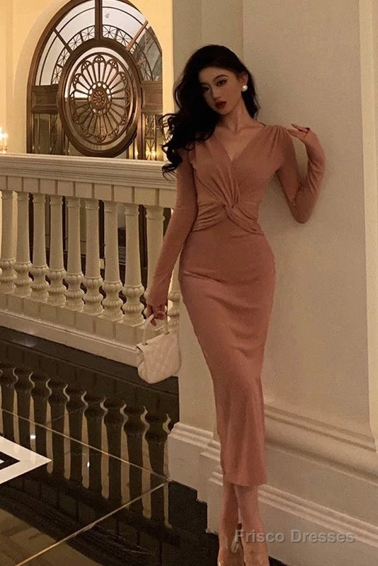 Sexy Sheath V Neckline Pink Pleated Prom Dresses Birthday Outfits Evening Gown Secondary image
