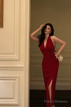 Sexy Sheath V Neckline Red Knee Length Prom Dresses Birthday Outfits