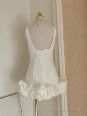 Sexy Sheath White Satin Holiday Dress Travel Vacation Dresses Short Birthday Dress
