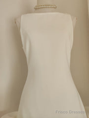 Sexy Sheath White Satin Holiday Dress Travel Vacation Dresses Short Birthday Dress