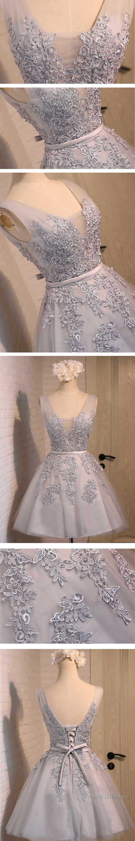 Sexy Short A-Line Deep V Neck V-Back Sleeveless Lace Up Back Organza Appliques Homecoming  Dress Secondary image