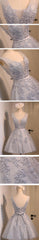 Sexy Short A-Line Deep V Neck V-Back Sleeveless Lace Up Back Organza Appliques Homecoming  Dress
