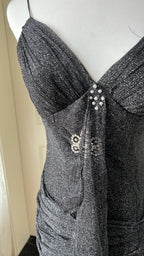 Sexy Silver-Black Mermaid Ruffled Deep V Halter Shimmering Long Prom Dress Evening Dress
