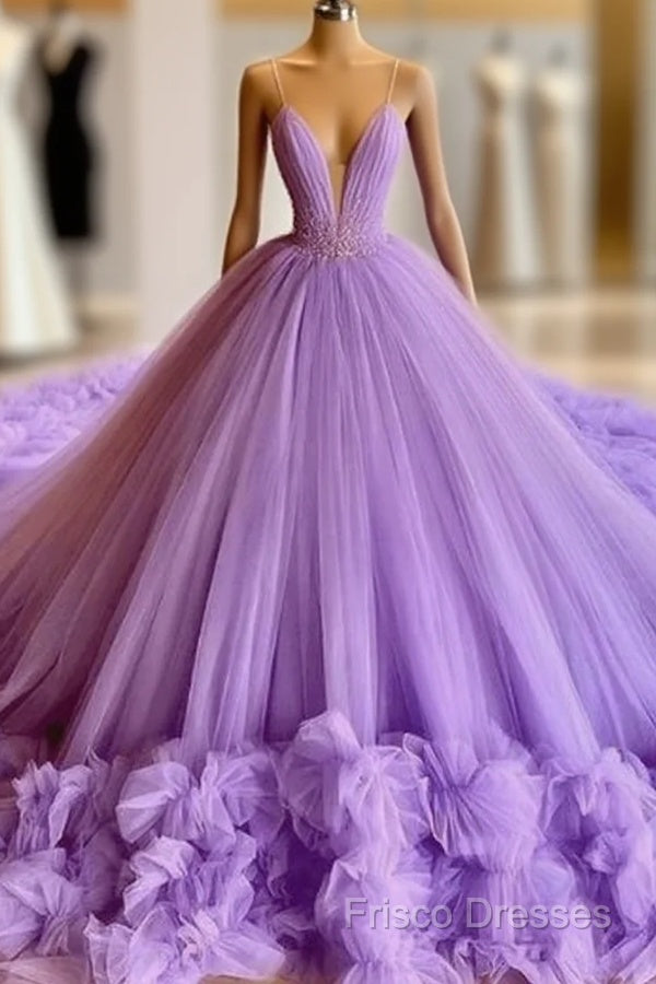 Sexy Spaghetti Straps Lavender Tulle Wedding Dress Beading Bodice Main image