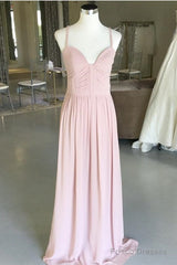 Sexy Spaghetti Straps Long Chiffon Ruched Sweetheart Bridesmaid Dresses