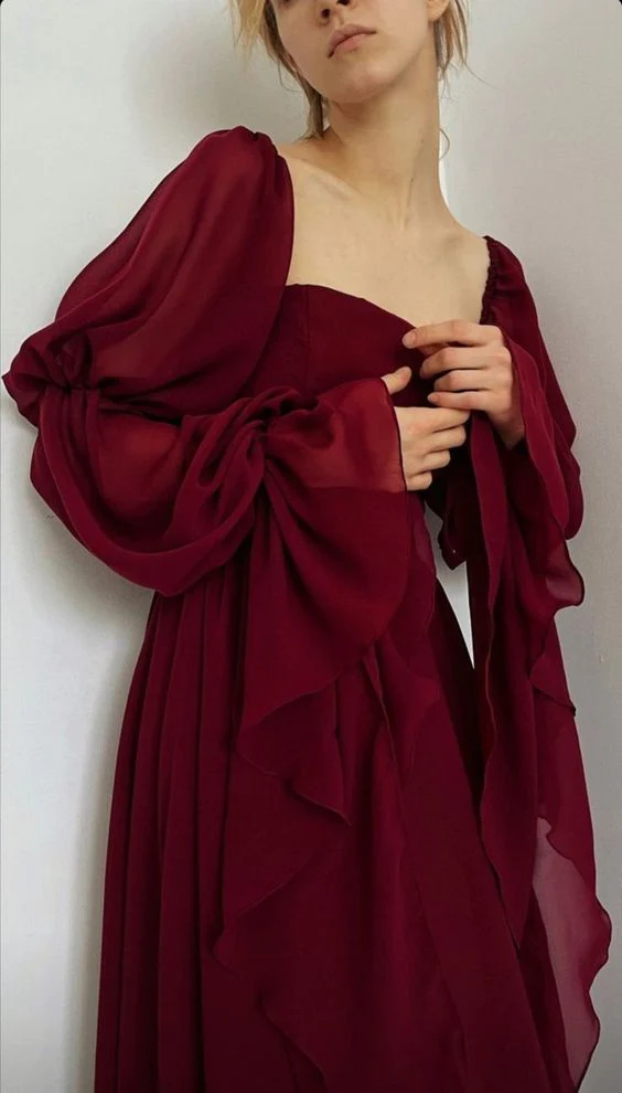 Sexy Square Neckline Chiffon Long Prom Dress 21Th Birthday Outfit