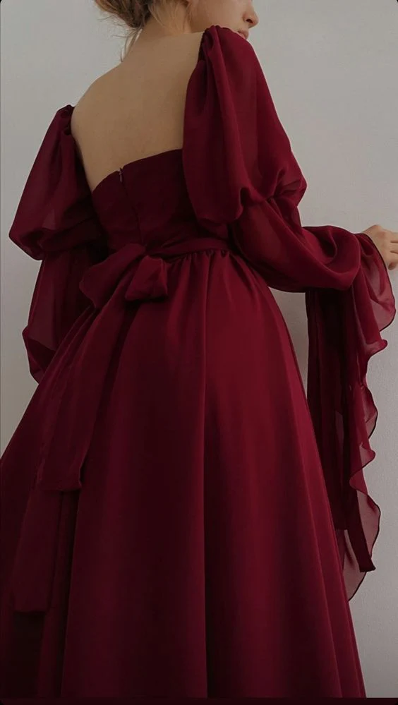 Sexy Square Neckline Chiffon Long Prom Dress 21Th Birthday Outfit