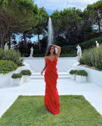 Red Backless Long Prom Dress With Ruffle