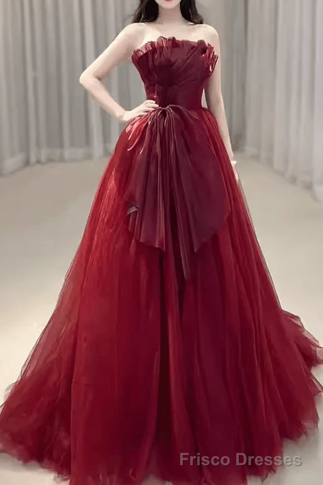 Sexy Strapless Red Party Dresses Long Prom Dresses