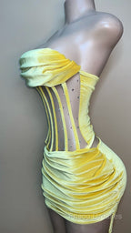 Sexy Strapless Yellow Velvet Formal Prom Dress ,Charming Homecoming Dress