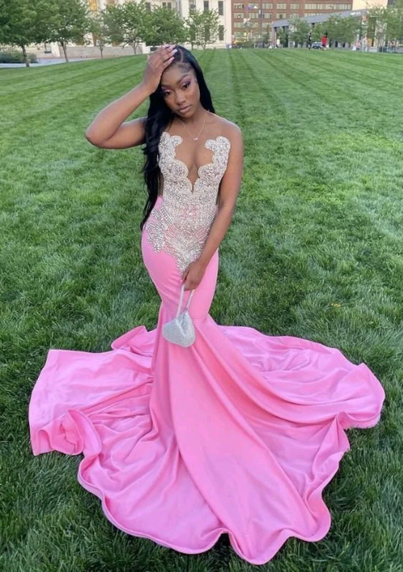 Pink Long Mermaid Prom Dress ,Elegant Evening Dress Secondary image