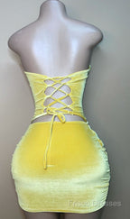 Sexy Strapless Yellow Velvet Formal Prom Dress ,Charming Homecoming Dress