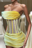 Sexy Strapless Yellow Velvet Formal Prom Dress ,Charming Homecoming Dress