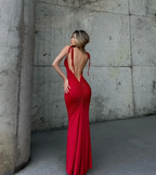 Sexy Sheath Spaghetti Straps Backless Navy Blue Satin Prom Dress Evening Dress