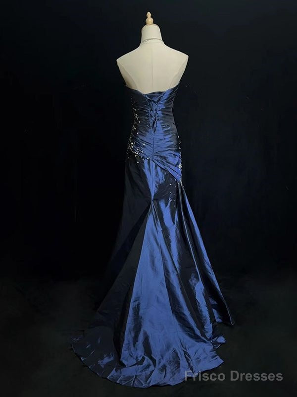 Sexy Sweetheart Sleeveless Mermaid Satin Long Navy Blue Prom Dresses Secondary image