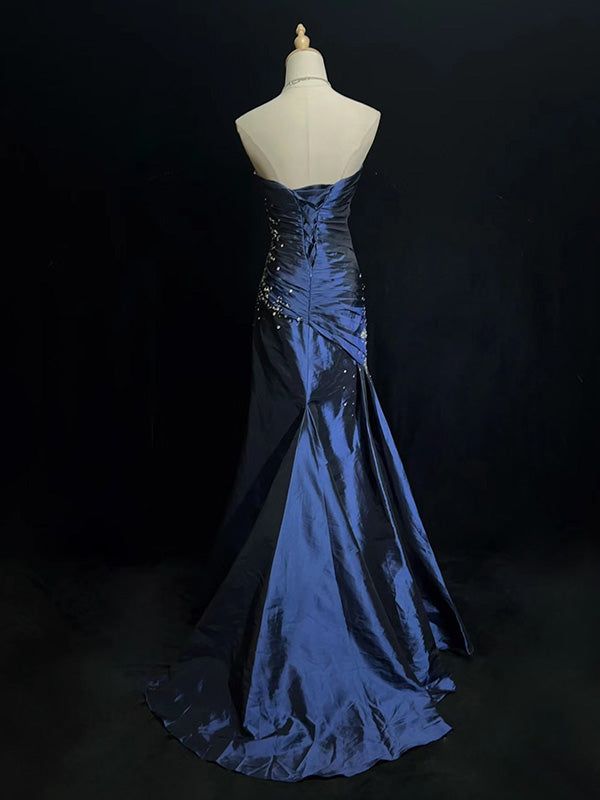 Sexy Sweetheart Sleeveless Mermaid Satin Long Navy Blue Prom Dresses Secondary image
