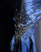 Sexy Sweetheart Sleeveless Mermaid Satin Long Navy Blue Prom Dresses