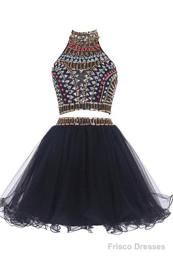 Sexy Two Pieces Backless Black Homecoming/Prom Dresses