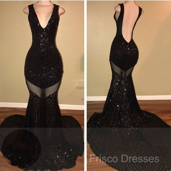 Sexy V-Neck Black Sequined Burgundy Formal Prom Dress Secondary image