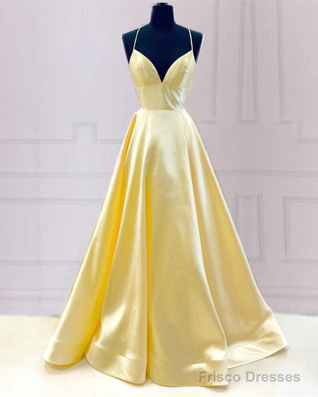 Sexy V Neck Open Back Satin Prom Dresses Main image