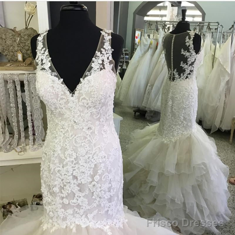 Sexy V Neck Organza Ruffles Mermaid Wedding Dresses Lace Secondary image