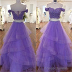 Sexy Violet Purple Prom Dresses Two Piece A Line Off The Shoulder