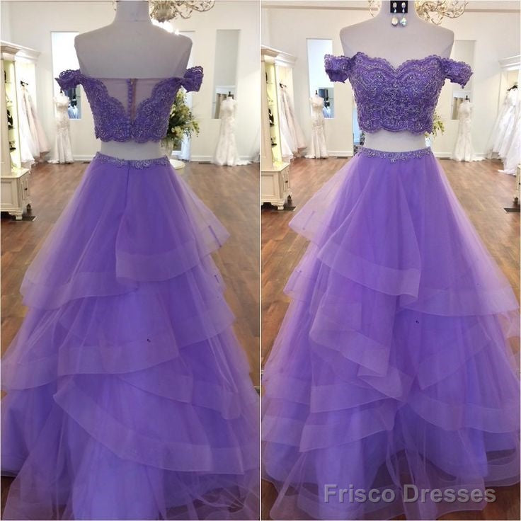 Sexy Violet Purple Prom Dresses Two Piece A Line Off The Shoulder