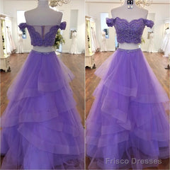Sexy Violet Purple Prom Dresses Two Piece A Line Off The Shoulder