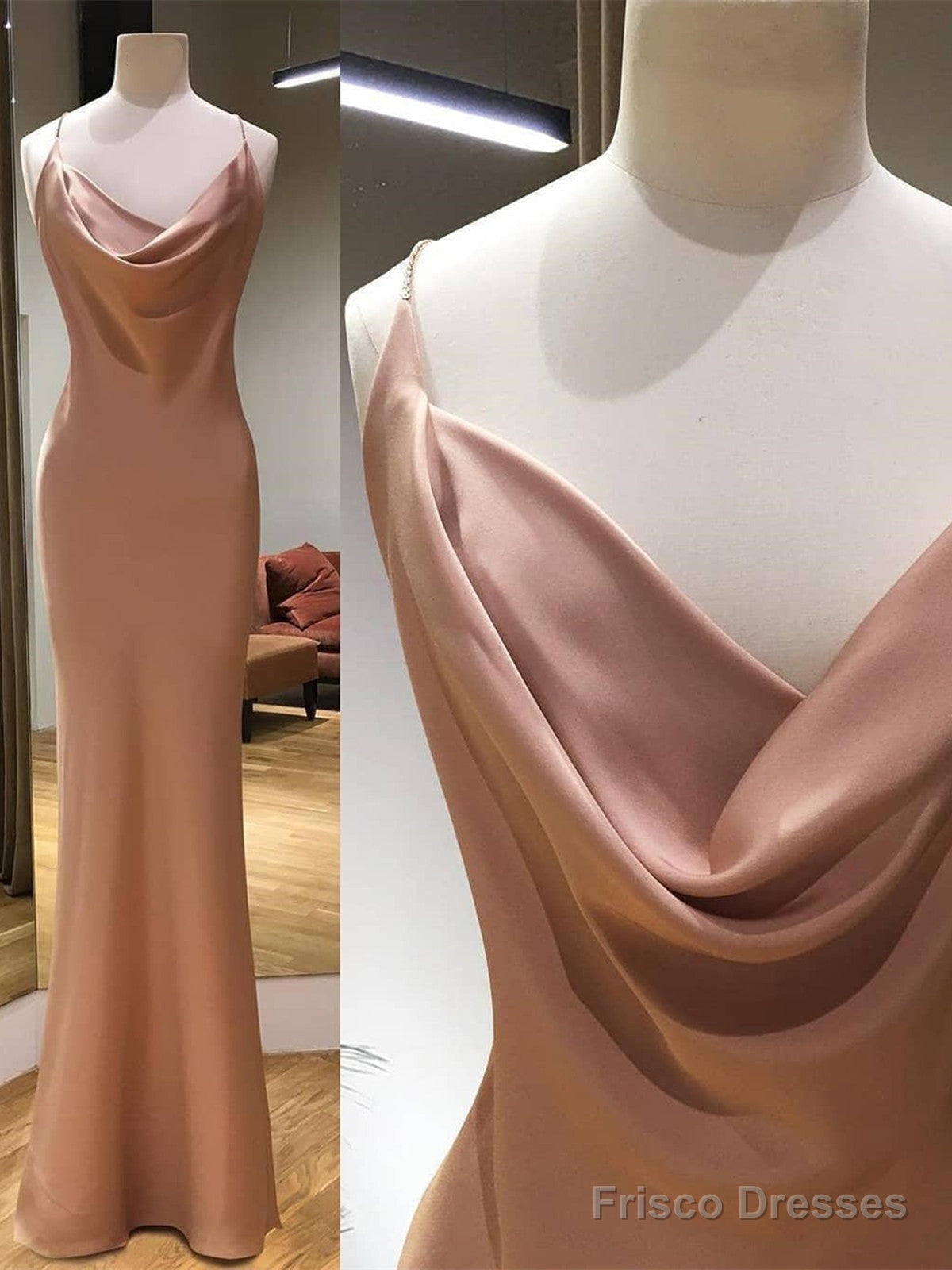 Sheath Champagne Long Prom Dresses, Champagne Floor Length Formal Evening Dresses Main image