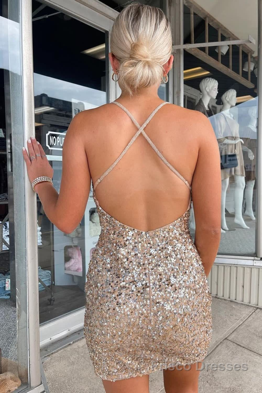 Sheath Champagne Sequins Short Homecoming Dress Secondary image