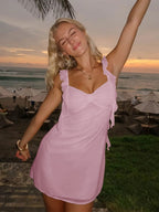 Sheath Chiffon V Neck Short Homecoming & Cocktail Dress with Ruffles ﻿