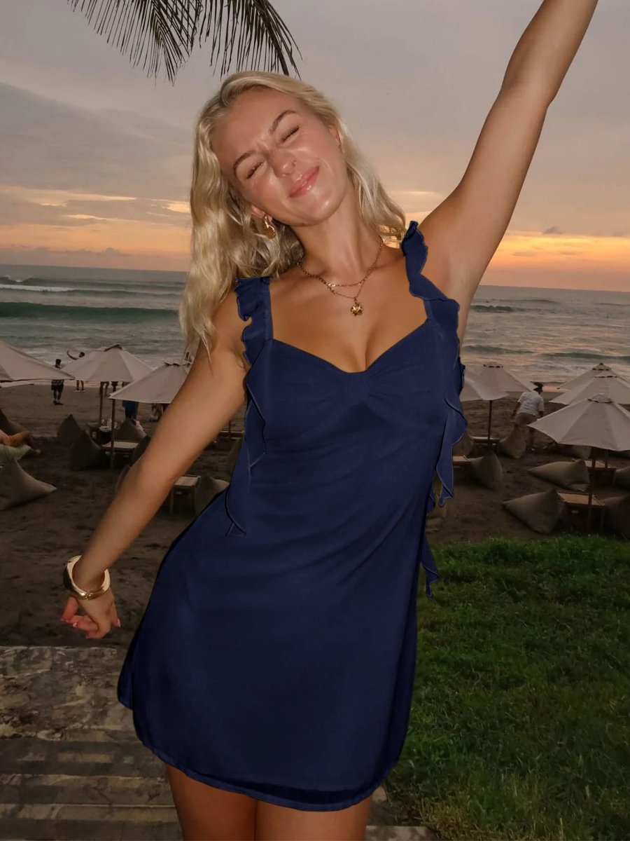 beachy cocktail dress Sheath Chiffon V Neck Short Homecoming & Cocktail Dress with Ruffles ﻿ –  Frisco Dresses