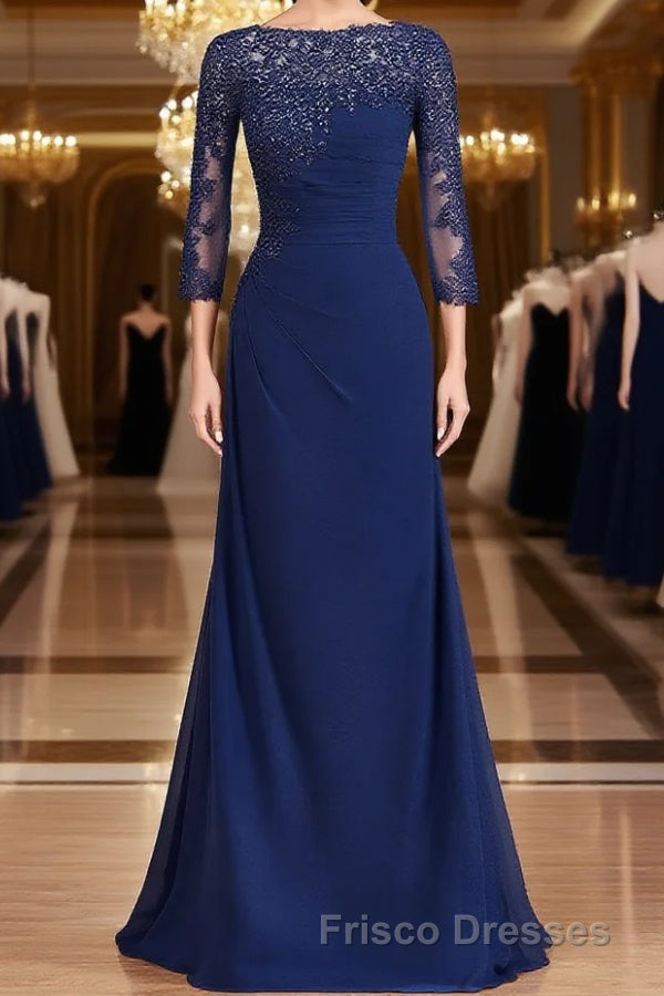 Sheath/Column Bateau Floor-Length Chiffon Mother of the Bride Dress With Appliques Lace