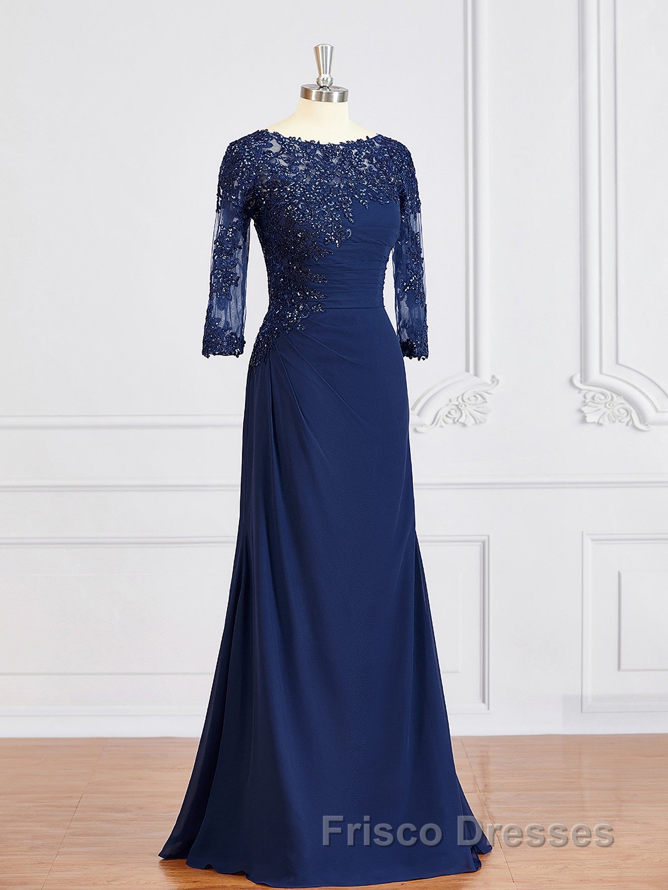 Sheath/Column Bateau Floor-Length Chiffon Mother of the Bride Dress With Appliques Lace