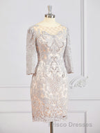 Sheath/Column Bateau Short/Mini Chiffon Mother of the Bride Dress With Appliques Lace