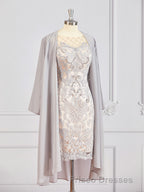 Sheath/Column Bateau Short/Mini Chiffon Mother of the Bride Dress With Appliques Lace