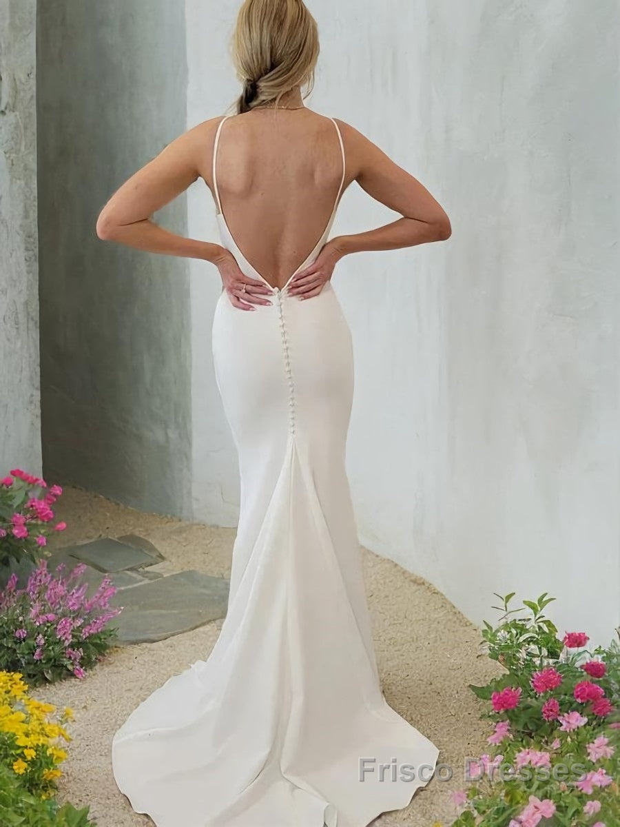 Sheath/Column Bateau Sweep Train Stretch Crepe Wedding Dresses Secondary image