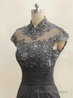 Sheath/Column High Neck Sweep Train Chiffon Mother of the Bride Dress With Lace