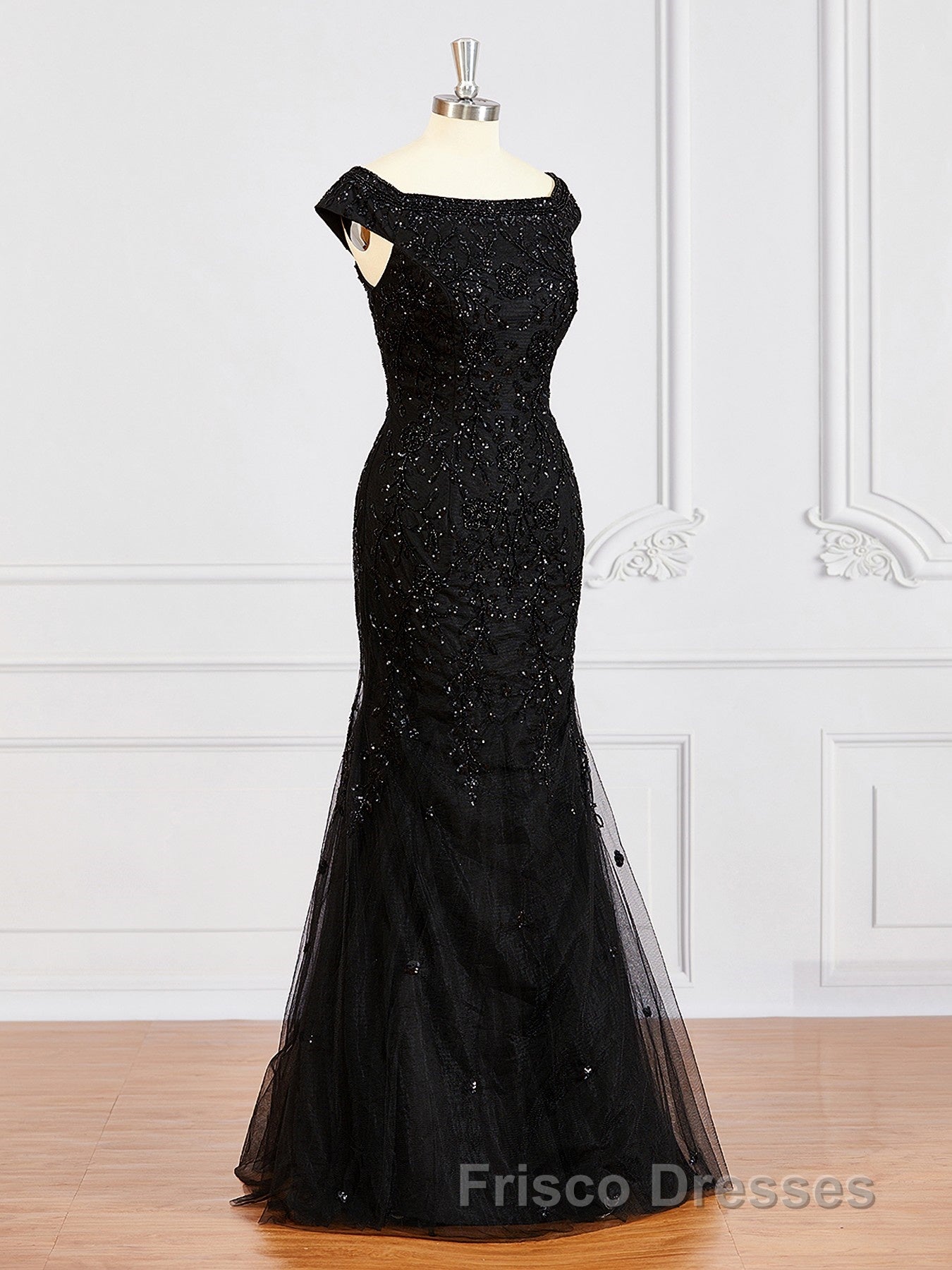 Sheath/Column Off-the-Shoulder Floor-Length Tulle Mother of the Bride Dress With Beading