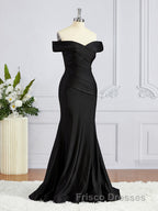 Sheath/Column Off-the-Shoulder Sweep Train Jersey Bridesmaid Dress