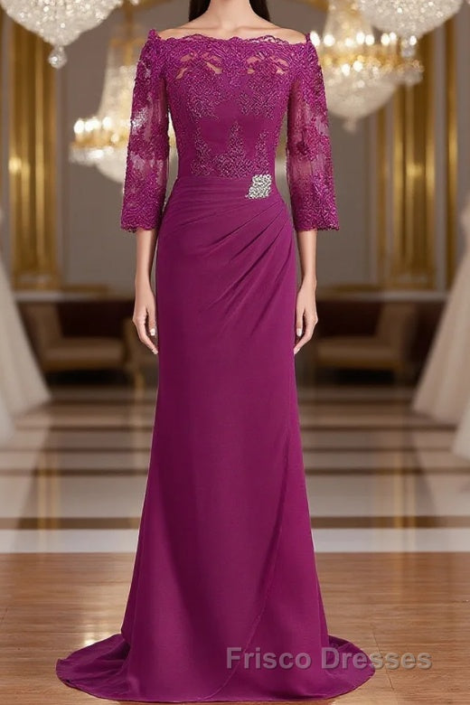 Sheath/Column Off-the-Shoulder Sweep Train Mother of the Bride Dress With Appliques Lace Main image