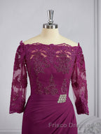 Sheath/Column Off-the-Shoulder Sweep Train Mother of the Bride Dress With Appliques Lace