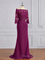 Sheath/Column Off-the-Shoulder Sweep Train Mother of the Bride Dress With Appliques Lace