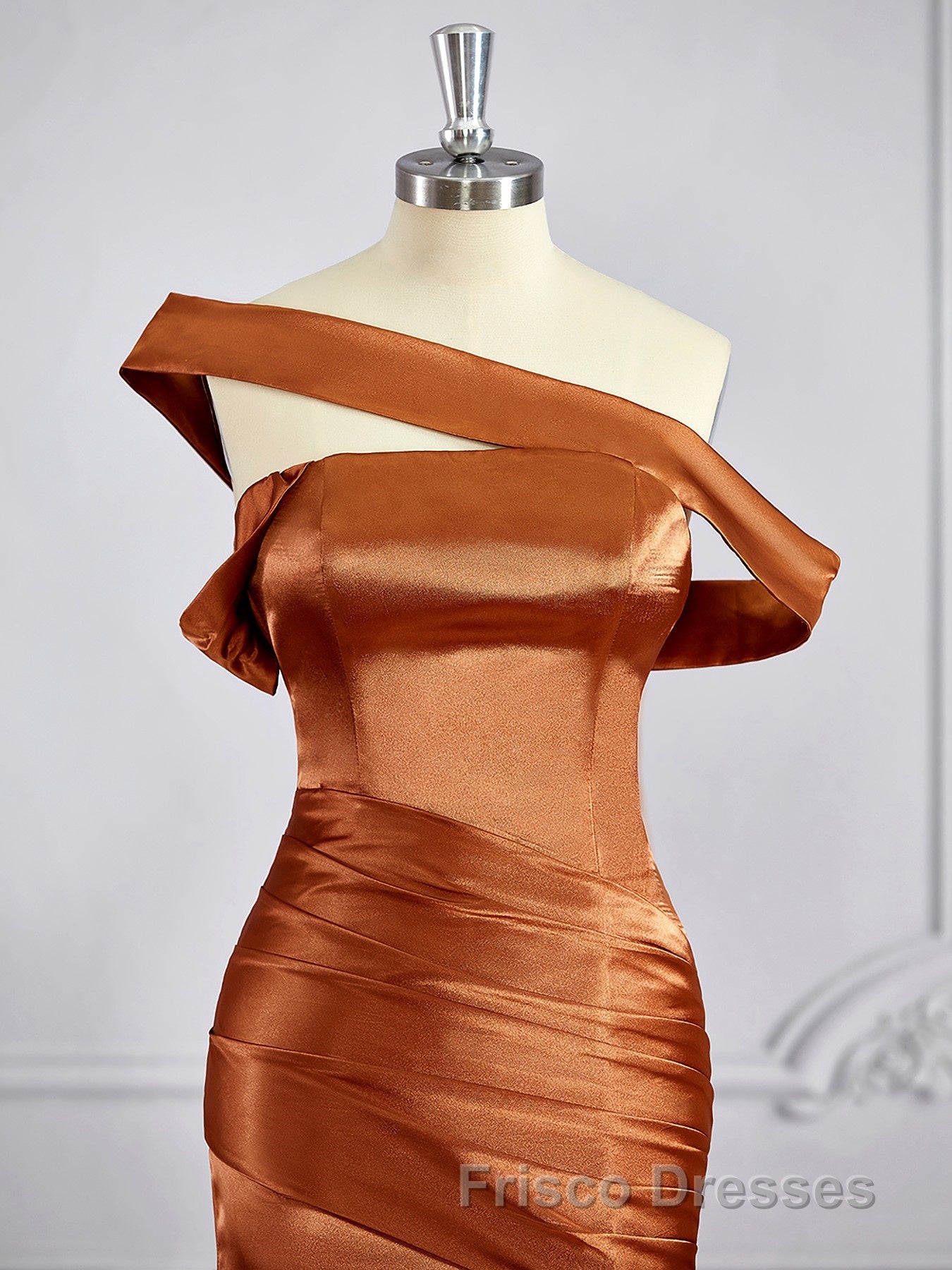 Sheath/Column Off-the-Shoulder Sweep Train Silk like Satin Bridesmaid Dress with Leg Slit Secondary image