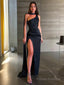 Sheath/Column One-Shoulder Floor-Length Satin Prom Dresses With Leg Slit