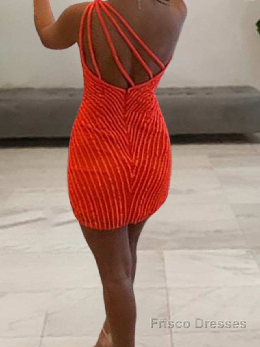 Sheath/Column One-Shoulder Short/Mini Tulle Homecoming Dresses With Ruffles