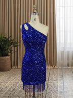 Sheath/Column One-Shoulder Short/Mini Velvet Sequins Homecoming Dress