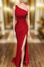 Sheath/Column One-Shoulder Sleeveless Jersey Long/Floor-Length Formal Prom Dress With Pleated Split