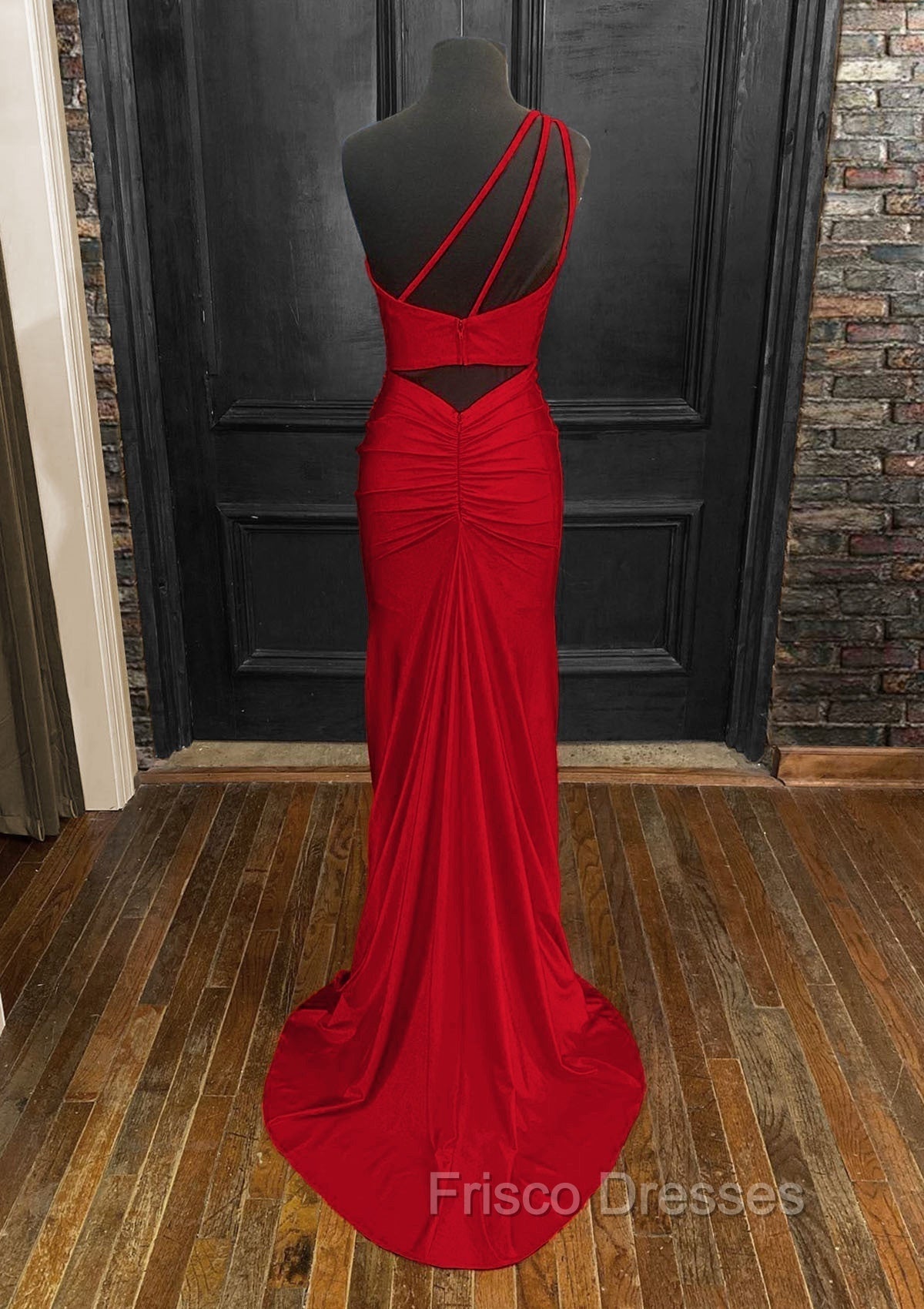 Sheath/Column One-Shoulder Sleeveless Jersey Long/Floor-Length Red Formal Prom Dress With Pleated Split Secondary image