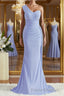 Sheath/Column One-Shoulder Sweep Train Jersey Bridesmaid Dress